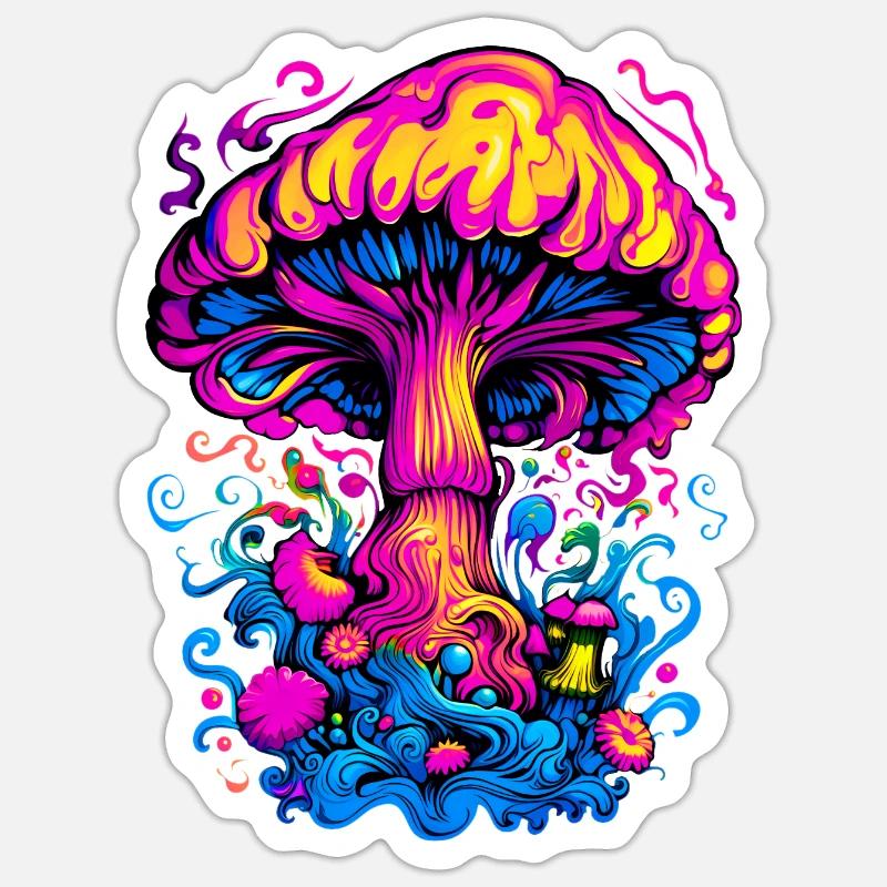Champignon psychédélique - Sticker taille S (10 x 10 cm) - blanc mat