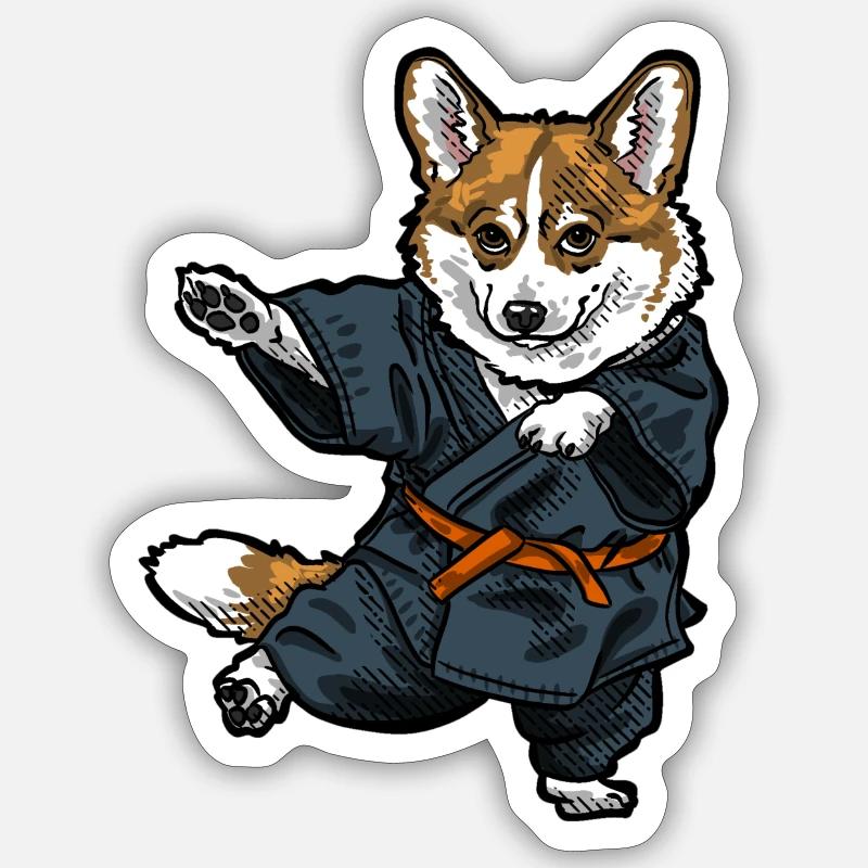 Corgi Karate - Sticker taille S (10 x 10 cm) - blanc mat