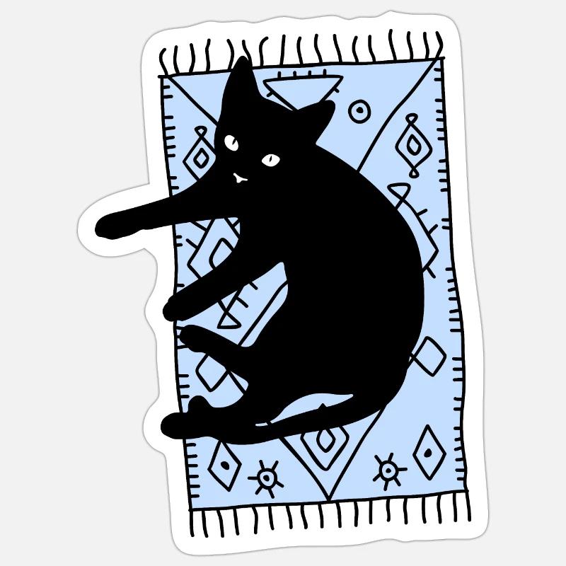 Chat sur le tapis - Sticker taille S (10 x 10 cm) - blanc mat