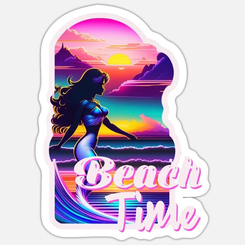 surf - beach time - retro - Sticker size S (10 x 10 cm) - white matte