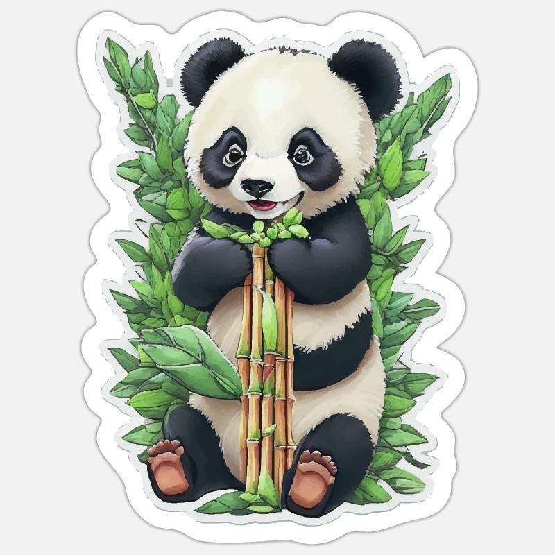 Panda bear eats bamboo - Sticker size S (10 x 10 cm) - white matte