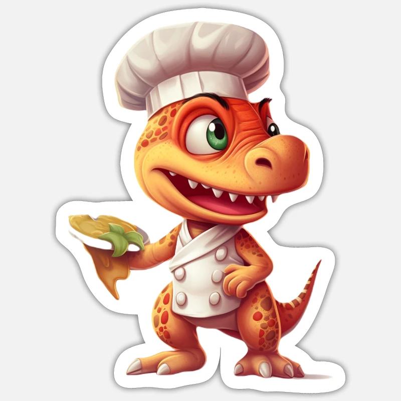 Mignon bébé Velociraptor Chef - Sticker taille S (10 x 10 cm) - blanc mat
