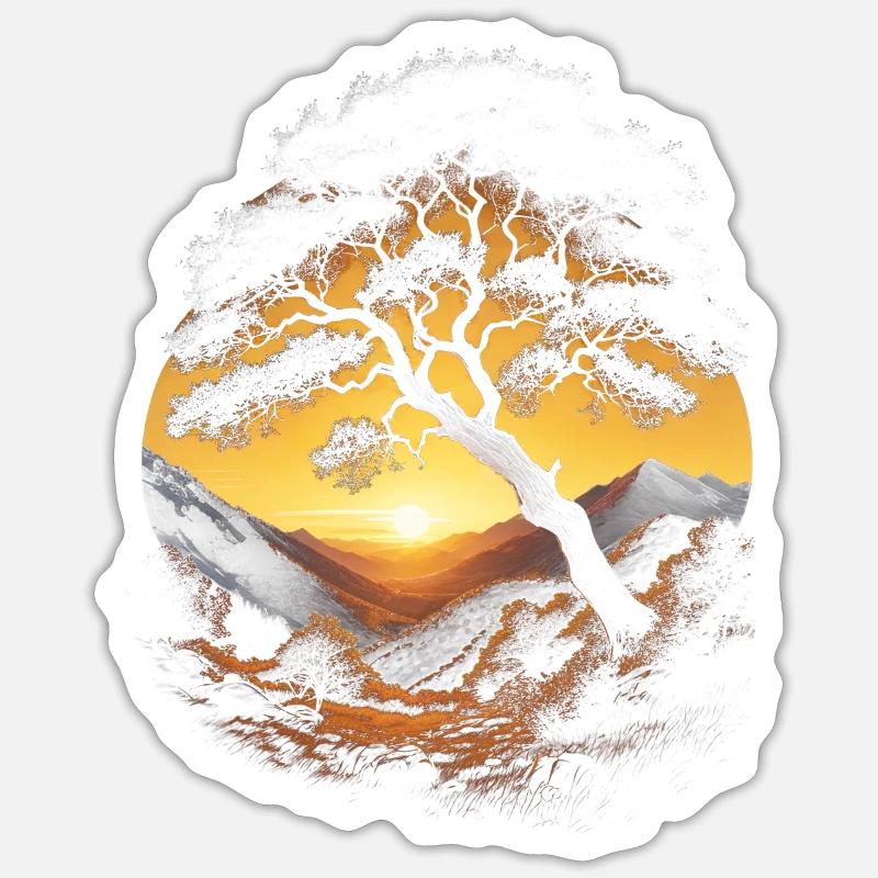 Sunset Tree - Sticker Größe S (10 x 10 cm) - Mattweiß