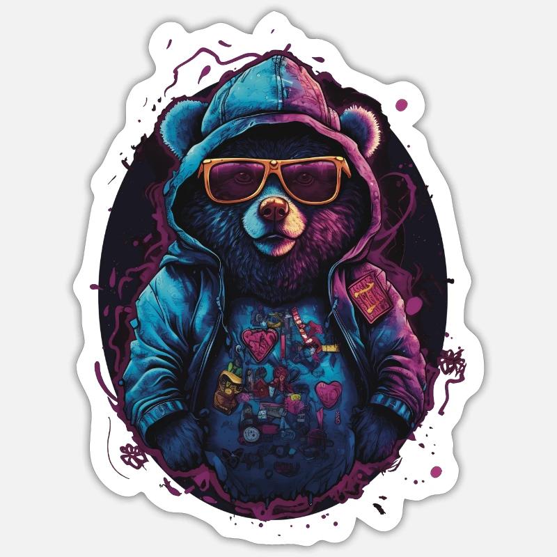 Le rappeur Teddy - Sticker taille S (10 x 10 cm) - blanc mat
