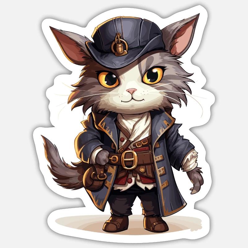 Pirate de chat - Sticker taille S (10 x 10 cm) - blanc mat