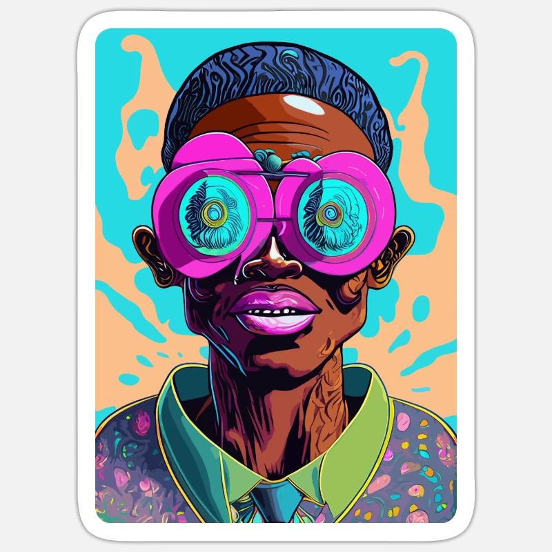 Auffälliger Afro-Mann mit Brille Sticker Größe S (10 x 10 cm)