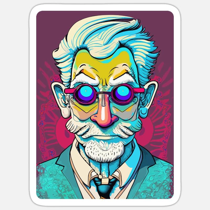 Mysterious Old Man with Glasses - Sticker size S (10 x 10 cm) - white matte