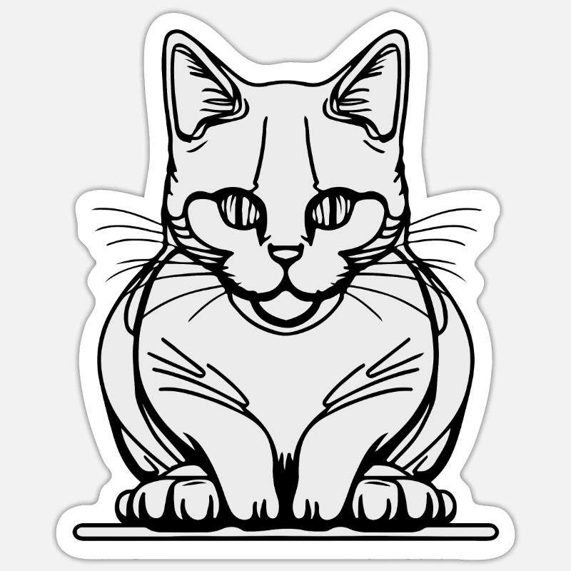 Chat assis d’une ligne - Sticker taille S (10 x 10 cm) - blanc mat