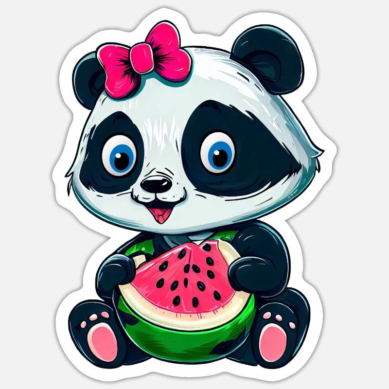 Süßes Panda-Mädchen mit Wassermelone - Sticker Größe S (10 x 10 cm) - Mattweiß
