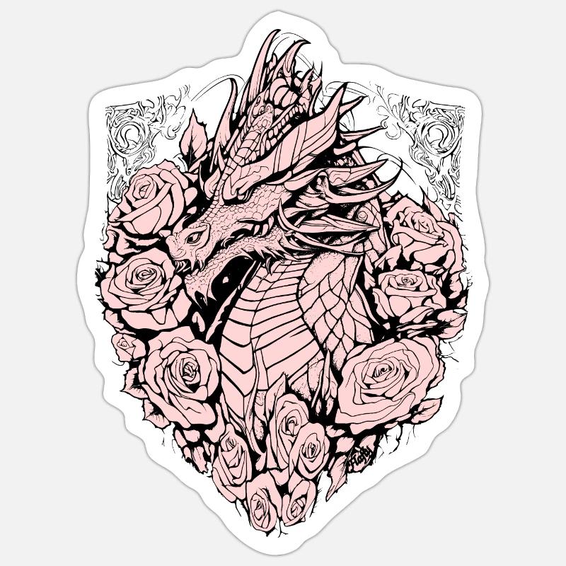 Drache im Schild - Sticker Größe S (10 x 10 cm) - Mattweiß