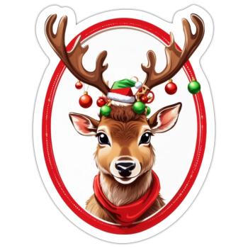 Rentier mit Weihnachtskugeln - Sticker Größe S (10 x 10 cm) - Mattweiß - Vorne
