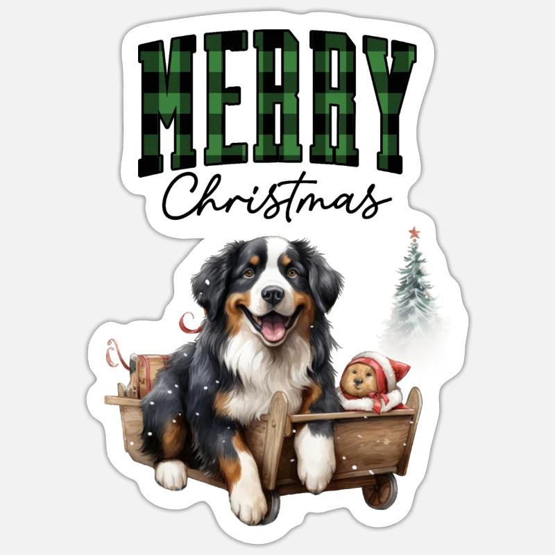 Bouvier bernois de Noël - Sticker taille S (10 x 10 cm) - blanc mat
