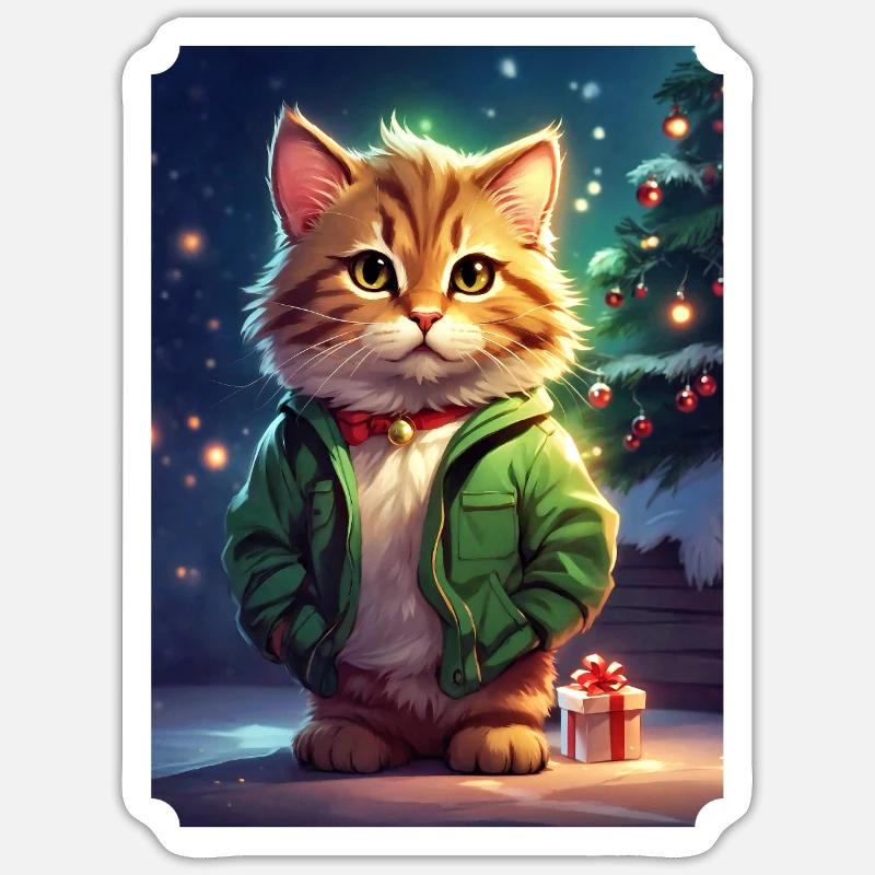 Modèle vierge de chat de Noël 1.9 Sticker taille S (10 x 10 cm)