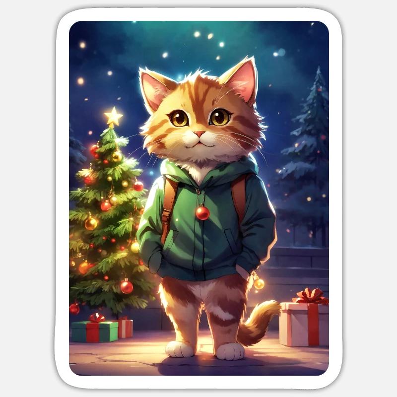 Modèle vierge de chat de Noël 1.10 Sticker taille S (10 x 10 cm)