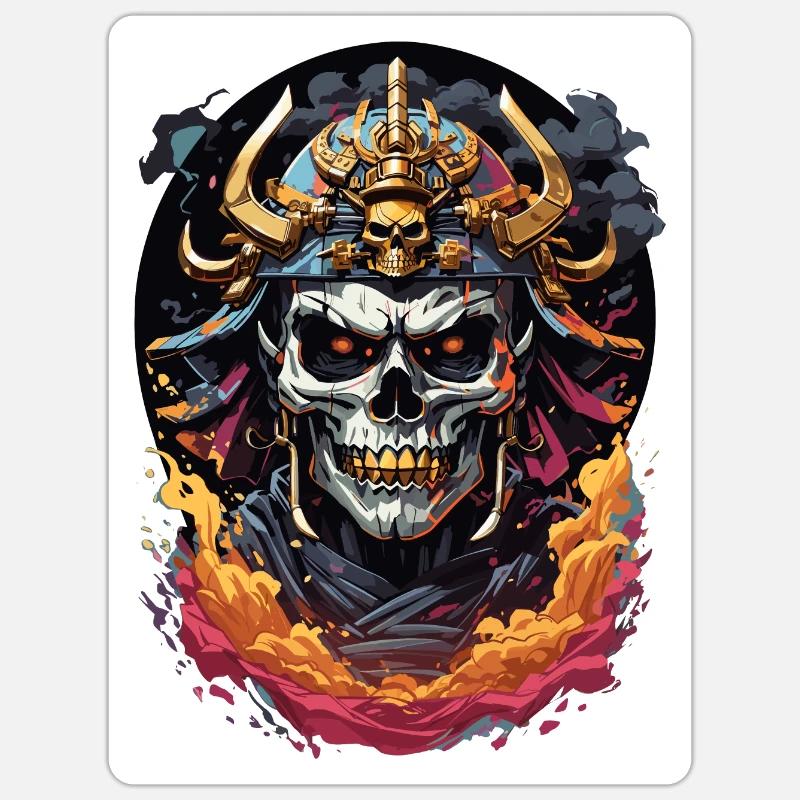 Japanischer Samurai Totenkopf - Sticker Größe S (10 x 10 cm) - Mattweiß