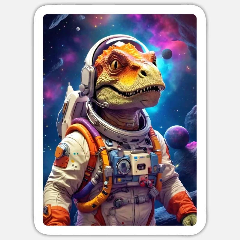 Dino dans l’espace 1.1 - Sticker taille S (10 x 10 cm) - blanc mat