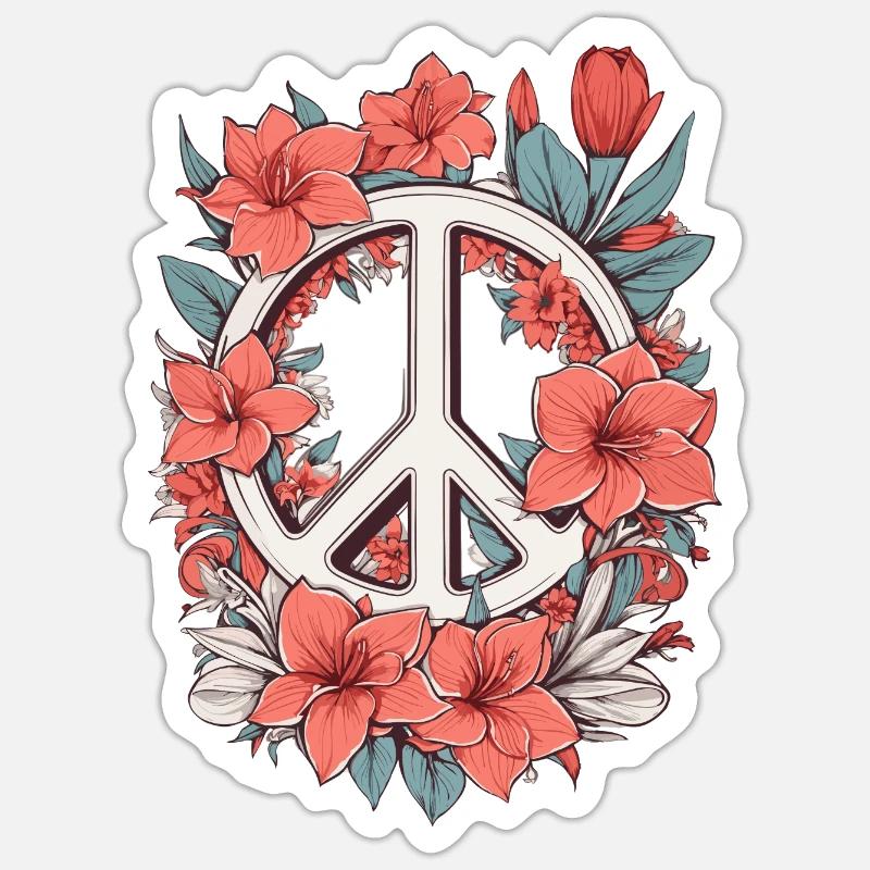Friedenszeichen mit Blumen - Sticker Größe S (10 x 10 cm) - Mattweiß