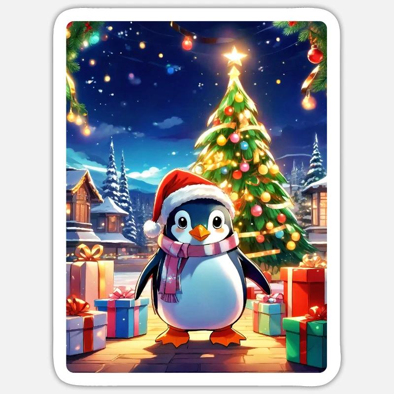Pingouin de Noël 1.7 - Sticker taille S (10 x 10 cm) - blanc mat