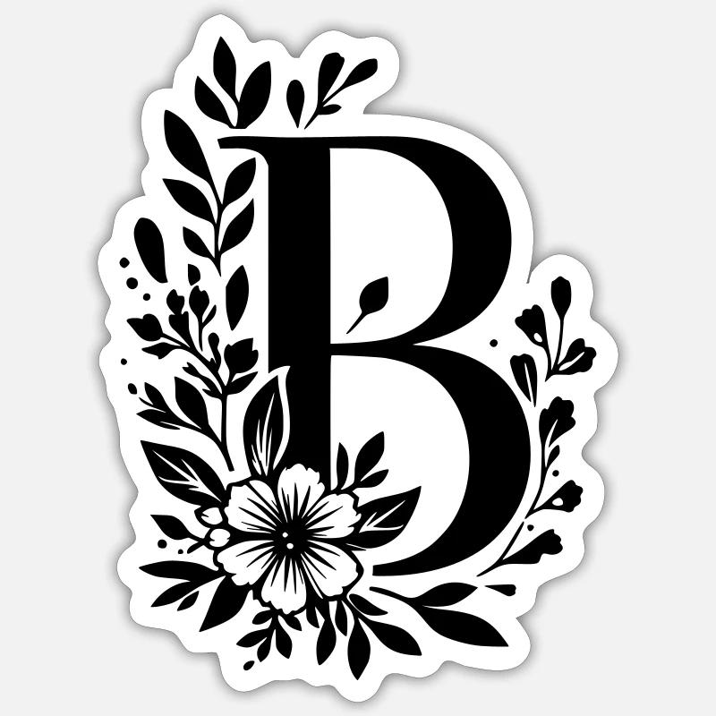 Letter B Flower - Sticker size S (10 x 10 cm) - white matte