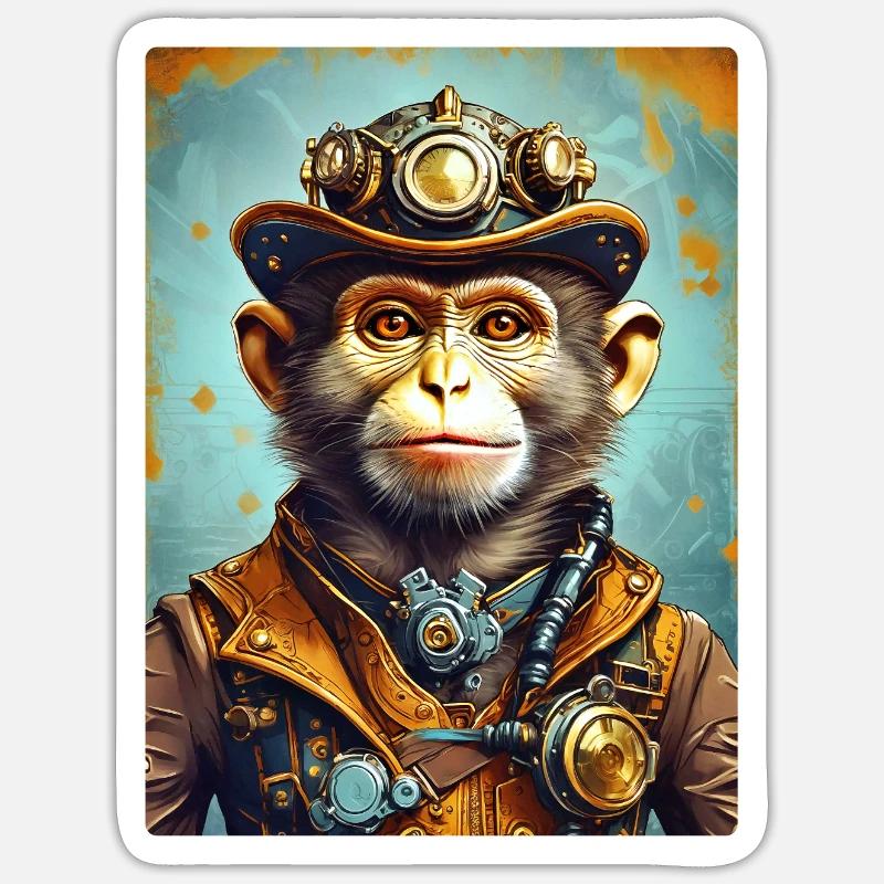 Steampunk Monkey 1.8 - Sticker Größe S (10 x 10 cm) - Mattweiß