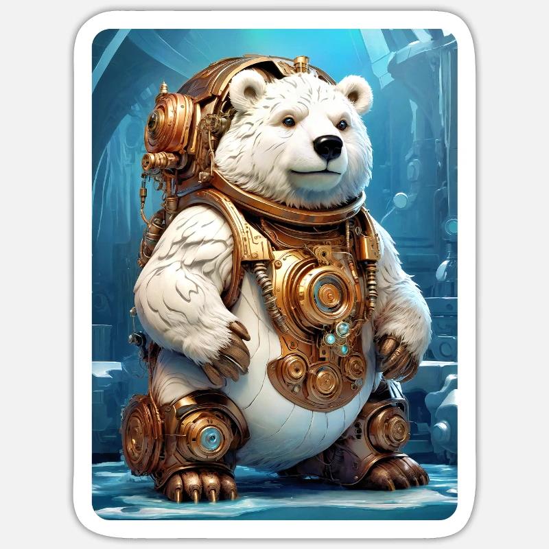 Steampunk Eisbear 1.3 - Sticker Größe S (10 x 10 cm) - Mattweiß