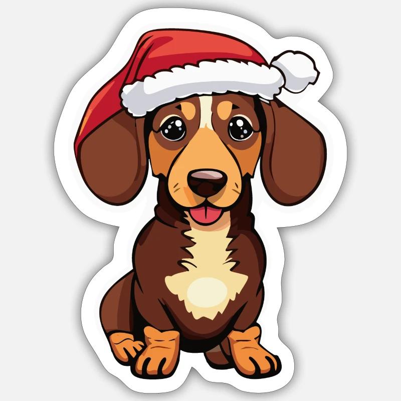 Teckel avec Noël - Sticker taille S (10 x 10 cm) - blanc mat