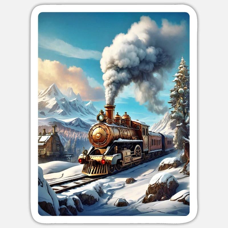Steampunk Winterlandschaft Dampflok 1.3 - Sticker Größe S (10 x 10 cm) - Mattweiß