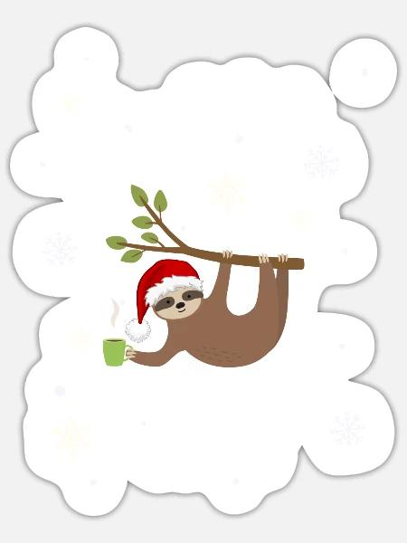 Weihnachts OUTFIT Faultier - Sticker Größe S (10 x 10 cm) - Mattweiß