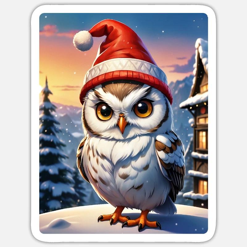 Anime Winterlandschaft Eule 1.2 - Sticker Größe S (10 x 10 cm) - Mattweiß