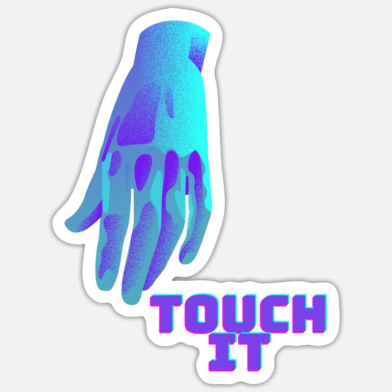 Touch It - blaue Hand - Sticker Größe S (10 x 10 cm) - Mattweiß
