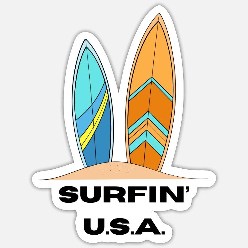 SURFER AUX ÉTATS-UNIS - Sticker taille S (10 x 10 cm) - blanc mat