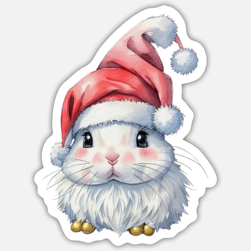 Lapin de Noël mignon - Sticker taille S (10 x 10 cm) - blanc mat