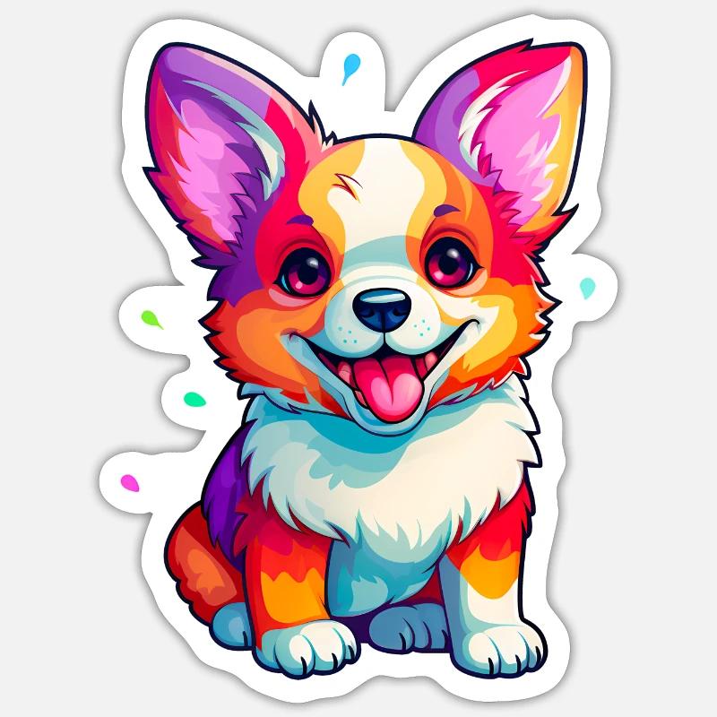 Cortgi mit Farbtupfern - Sticker Größe S (10 x 10 cm) - Mattweiß