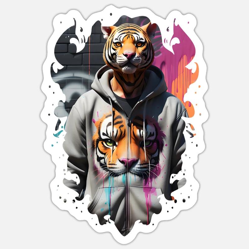 Tigerstraße 1 - Sticker Größe S (10 x 10 cm) - Mattweiß