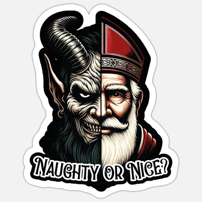 "Frecher oder netter Weihnachtsmann mit zwei Gesichtern VS Krampus Sticker Größe S (10 x 10 cm)