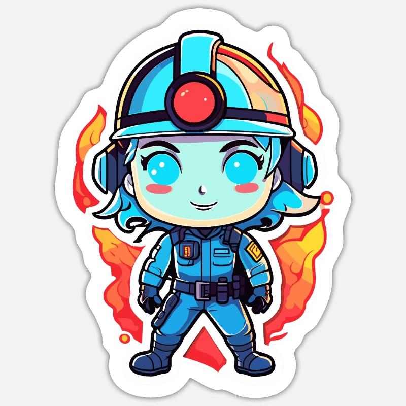 Firefighter Drawing - Sticker size S (10 x 10 cm) - white matte