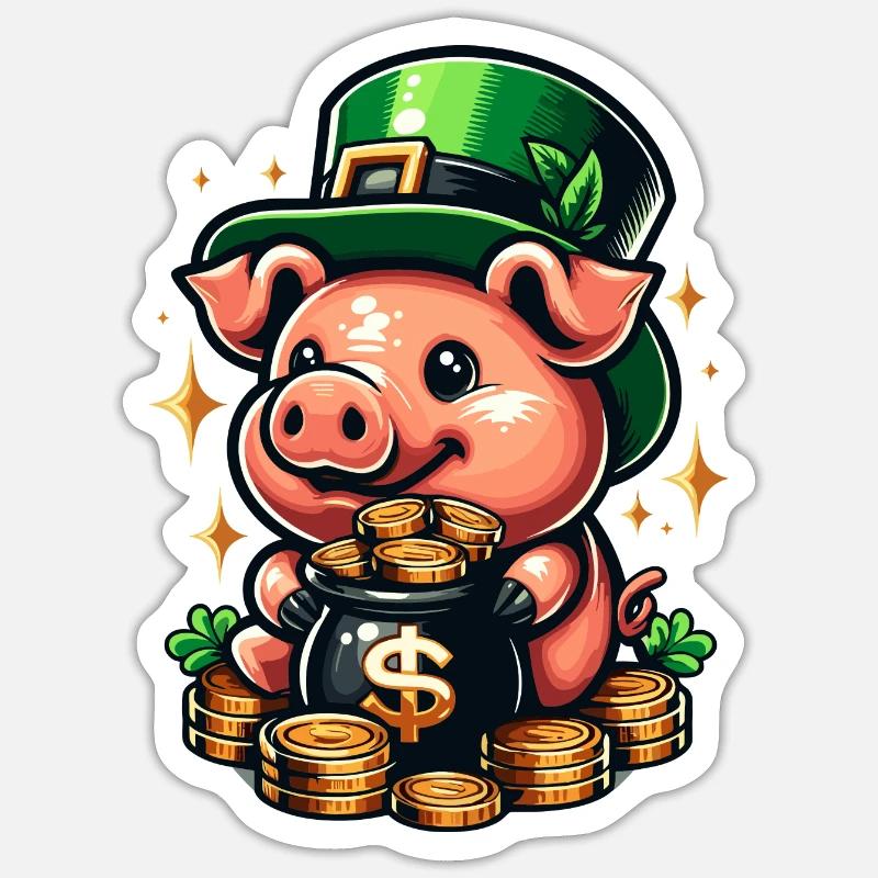 LUCKY PIG JACKPOT MONEY RICH PROSPERITY GREEN Sticker size S (10 x 10 cm)