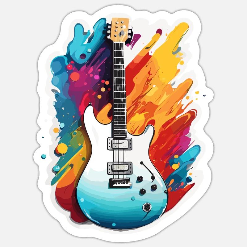 Rock n roll / Guitare / Musique / Instrument - Sticker taille S (10 x 10 cm) - blanc mat