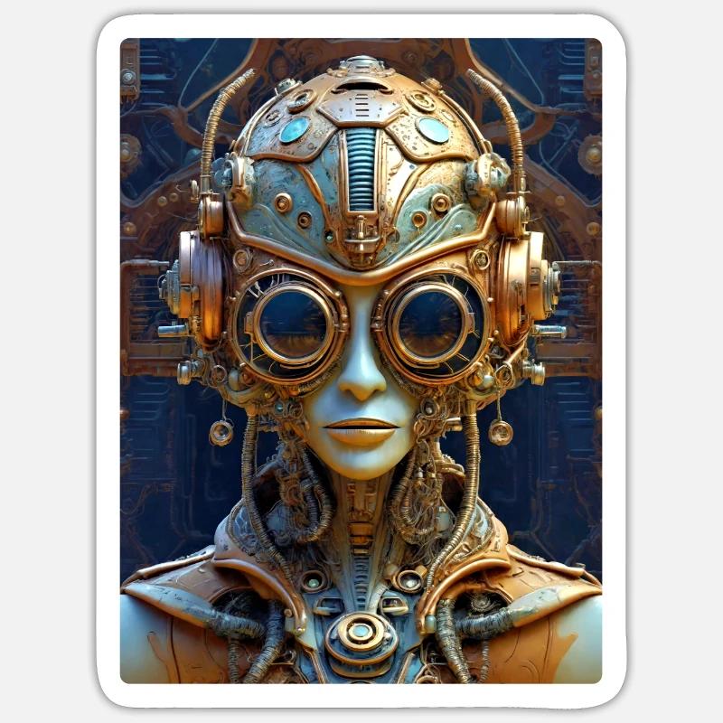 Steampunk Alien 1.1 - Sticker Größe S (10 x 10 cm) - Mattweiß