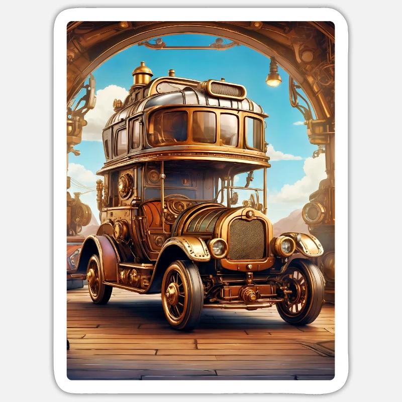 Automobile Steampunk 1.5 - Sticker taille S (10 x 10 cm) - blanc mat