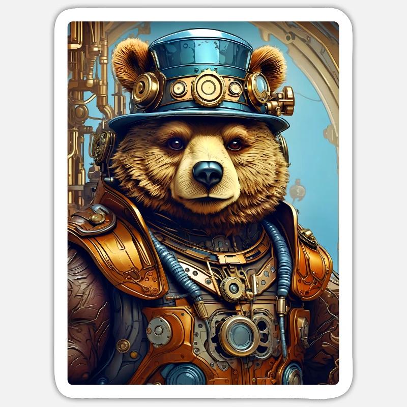 Ours Steampunk 1.13 - Sticker taille S (10 x 10 cm) - blanc mat