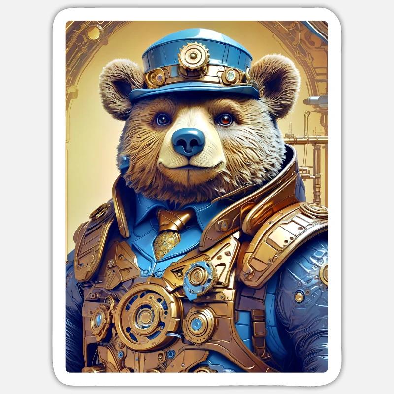 Ours Steampunk 1.6 - Sticker taille S (10 x 10 cm) - blanc mat