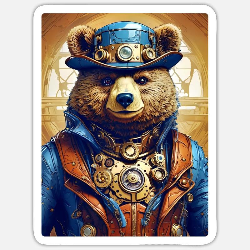 Steampunk Bär 1.9 - Sticker Größe S (10 x 10 cm) - Mattweiß