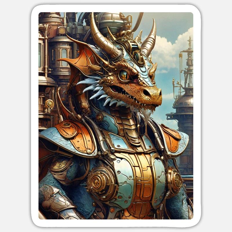 Steampunk Dragon 1.17 - Sticker Größe S (10 x 10 cm) - Mattweiß