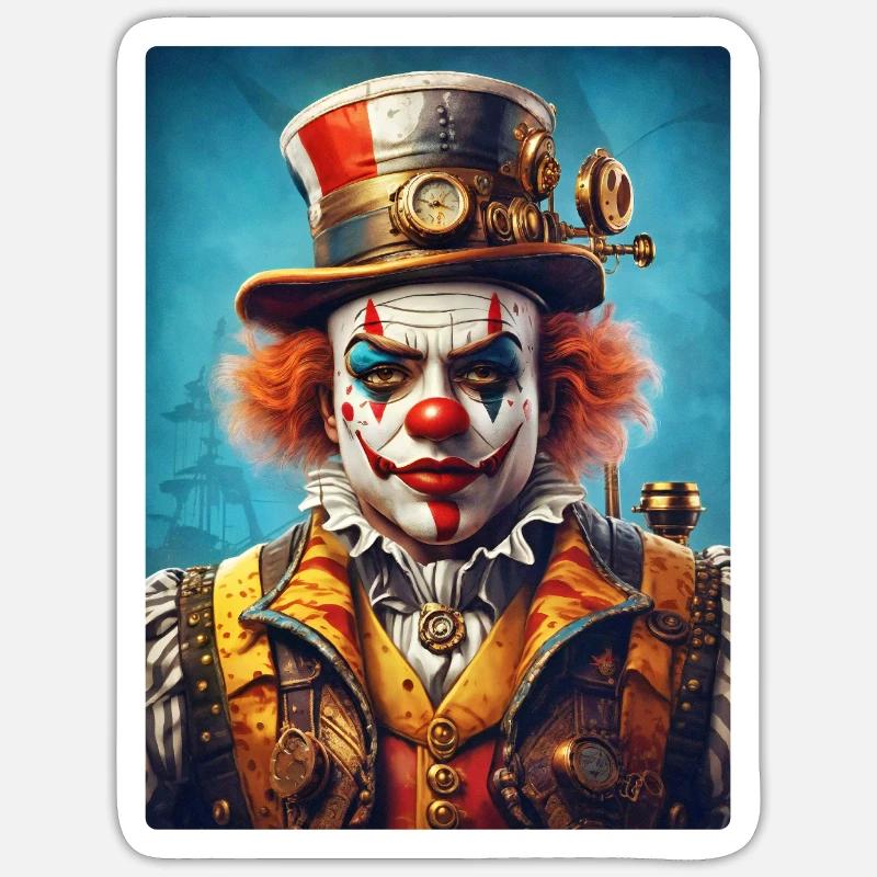 Clown Steampunk 1.2 - Sticker taille S (10 x 10 cm) - blanc mat