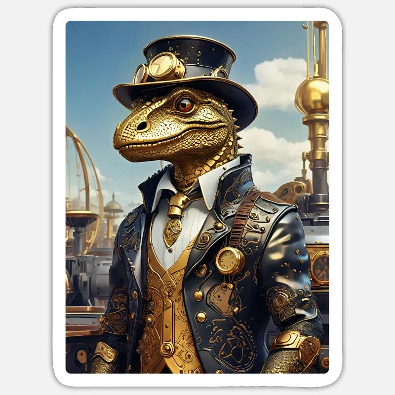 Dino steampunk 1.12 - Sticker taille S (10 x 10 cm) - blanc mat