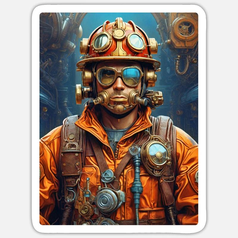 Steampunk Firefighter Man 1.13 - Sticker size S (10 x 10 cm) - white matte