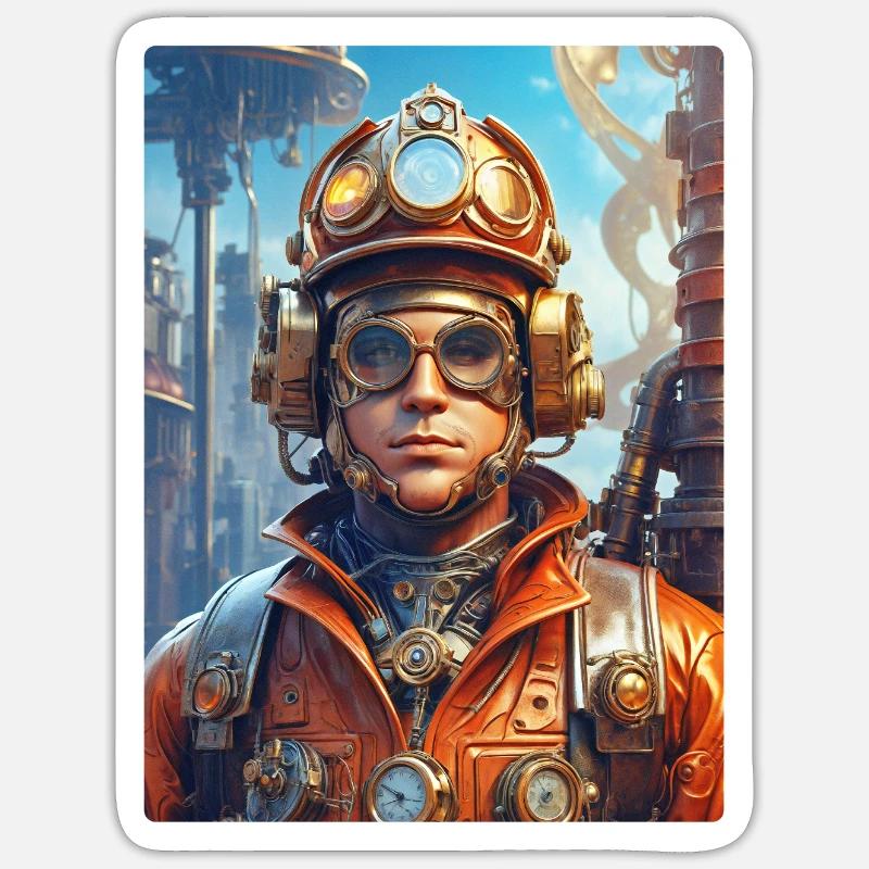 Steampunk Firefighter Man 1.26 - Sticker size S (10 x 10 cm) - white matte