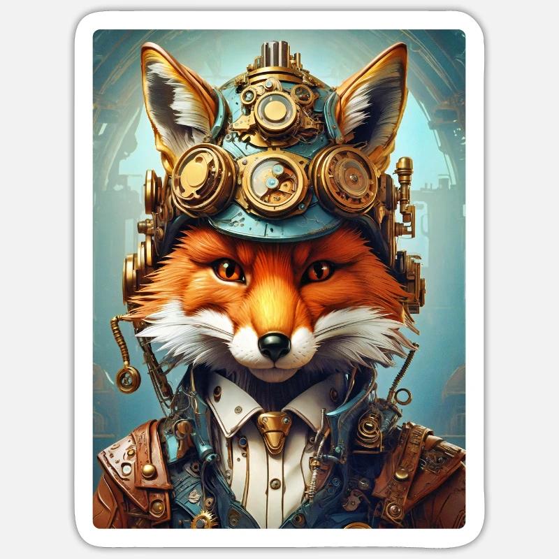 Steampunk Pompier Fox 1.4 - Sticker taille S (10 x 10 cm) - blanc mat