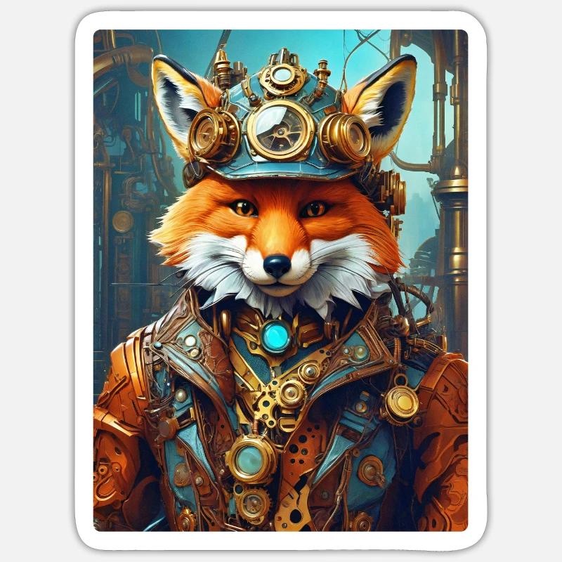 Steampunk Firefighter Fox 1.15 - Sticker size S (10 x 10 cm) - white matte